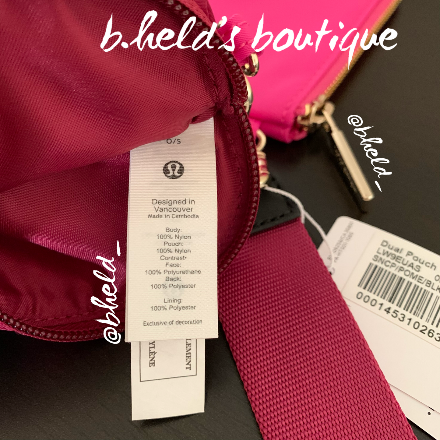 lululemon Dual Pouch Wristlet in Sonic Pink/Pomegranate/Black, One Size