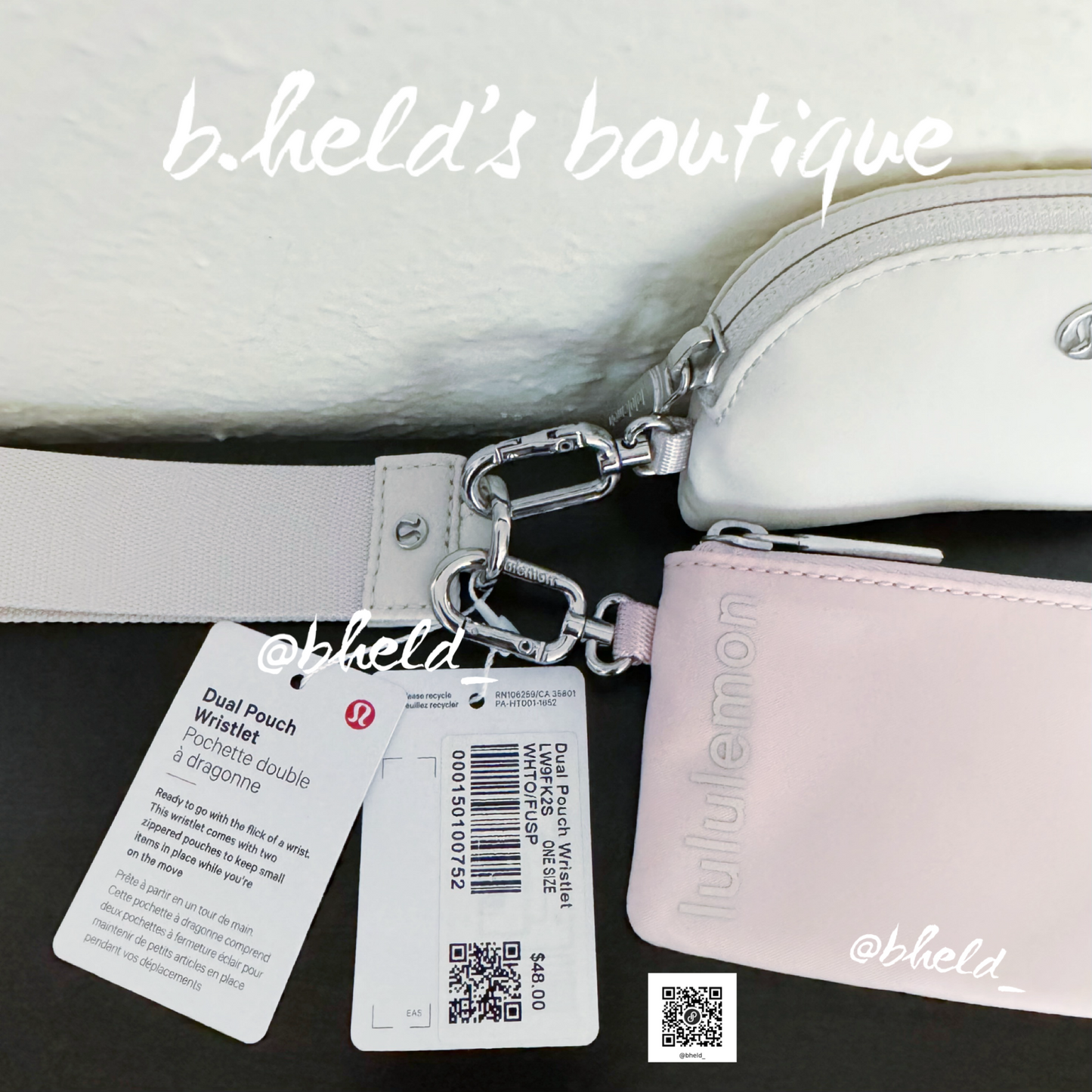 lululemon Dual Pouch Wristlet in White Opal/Flush Pink, One Size