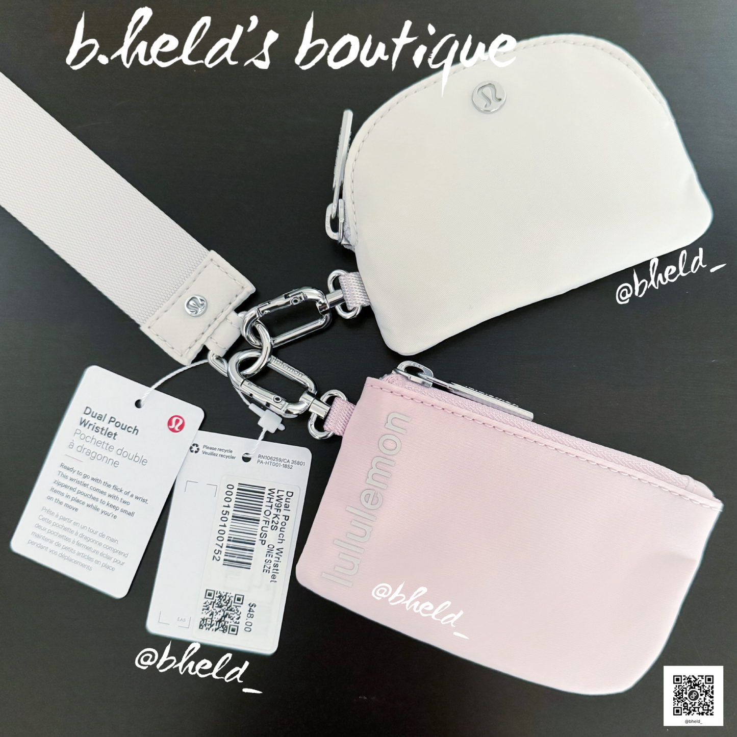 lululemon Dual Pouch Wristlet in White Opal/Flush Pink, One Size