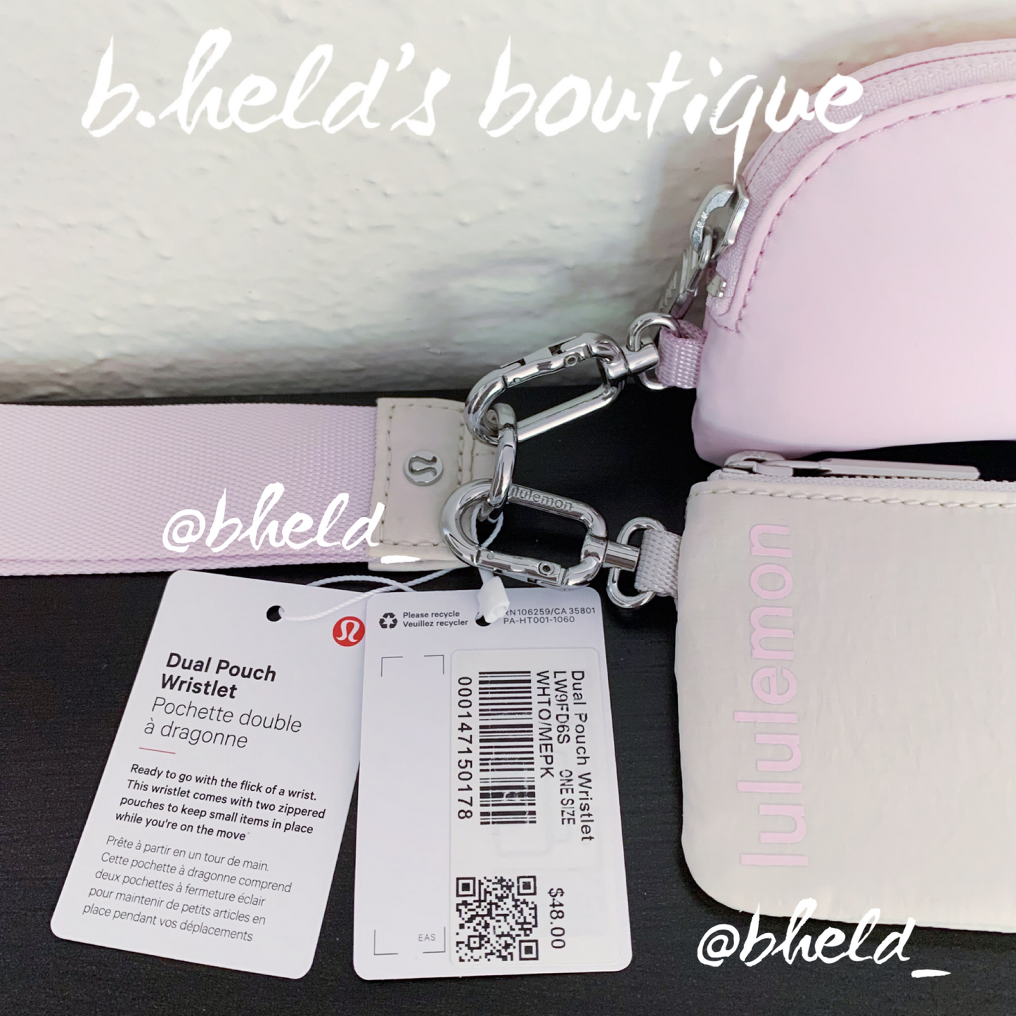 lululemon Dual Pouch Wristlet in White Opal/Meadowsweet Pink, One Size