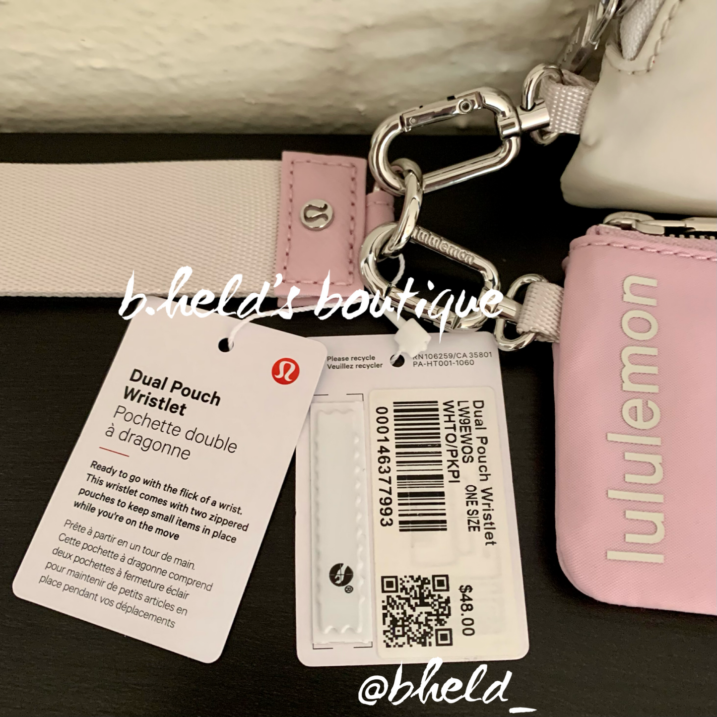 lululemon Dual Pouch Wristlet in White Opal/Pink Peony, One Size