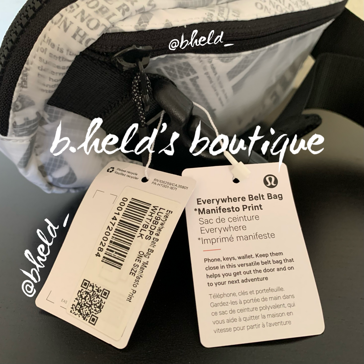 lululemon Everywhere Belt Bag *Manifesto Print (1 L) in White/Black, One Size