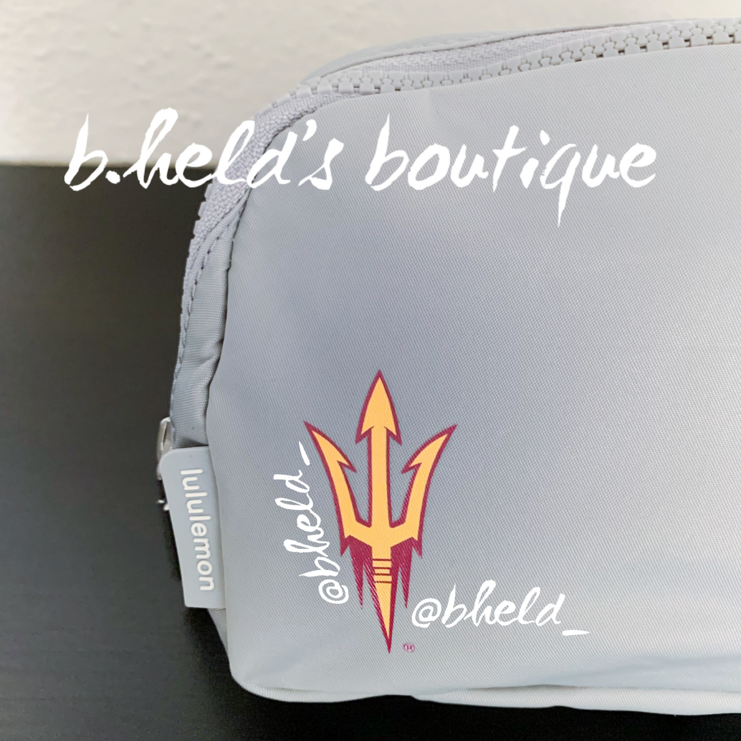 lululemon Everywhere Belt Bag (1 L) in Silver Drop with ASU Sun Devils Fork Logo, One Size