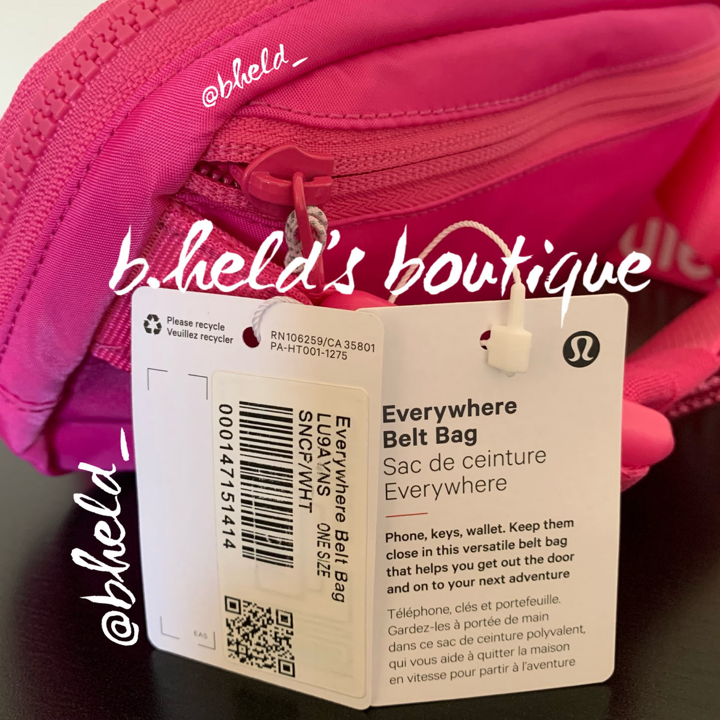 lululemon Everywhere Belt Bag *Wordmark (1 L) in Sonic Pink/White, One Size