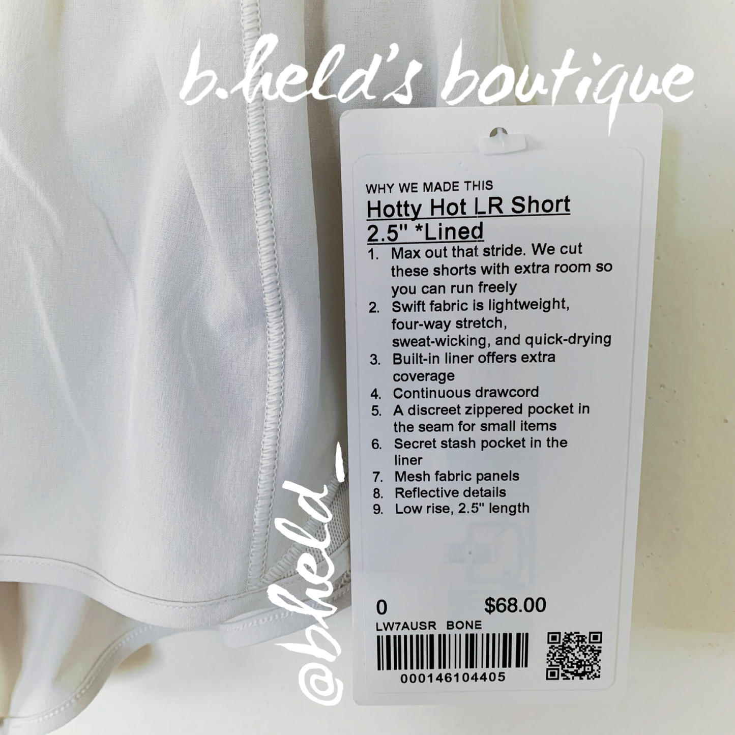 lululemon Hotty Hot Low-Rise Lined Short 2.5" in Bone, Size 0