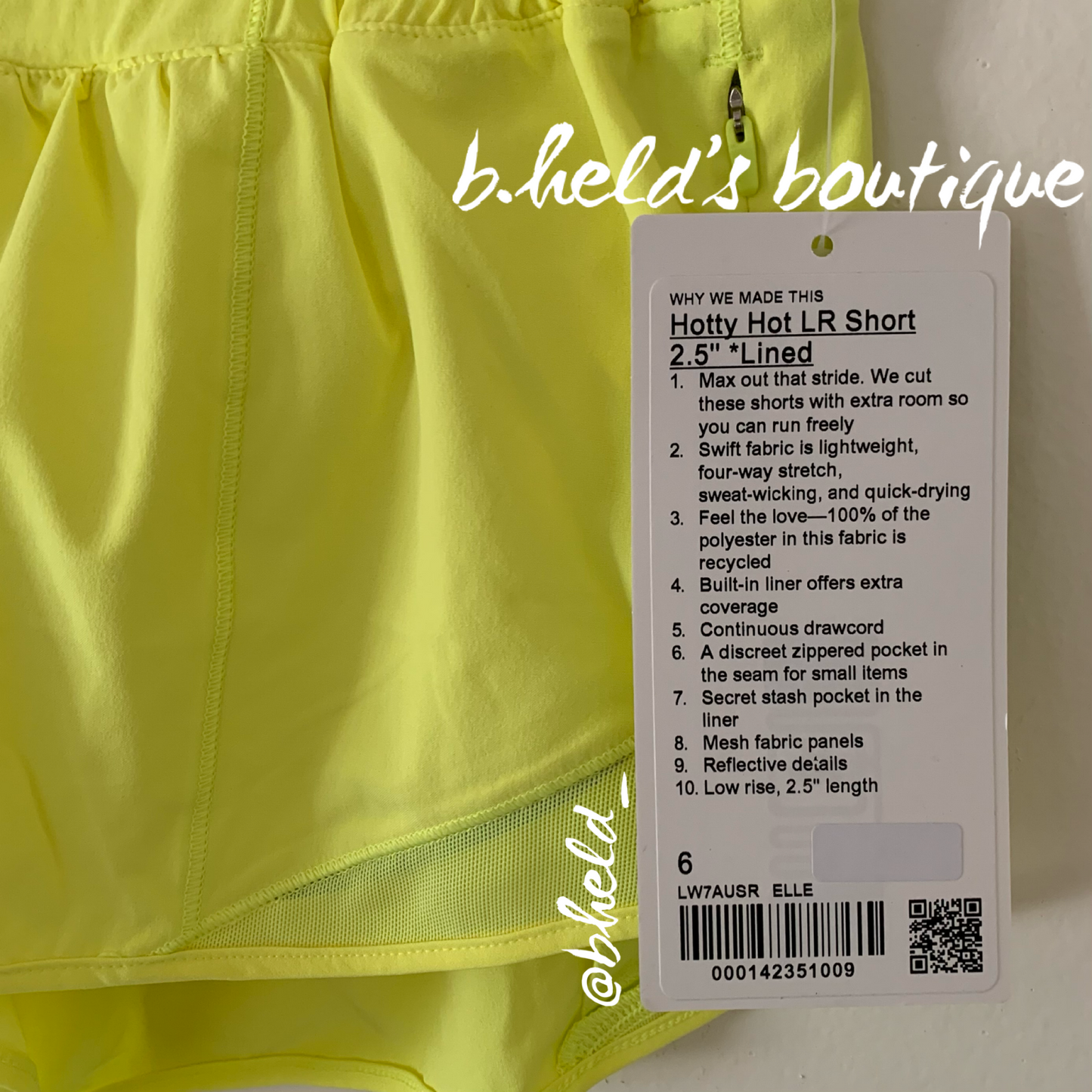 lululemon Hotty Hot Low-Rise Lined Short 2.5" in Electric Lemon, Size 6