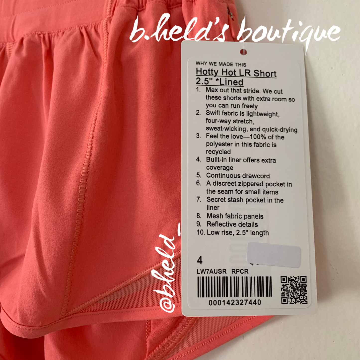 lululemon Hotty Hot Low-Rise Lined Short 2.5" in Raspberry Cream, Size 4