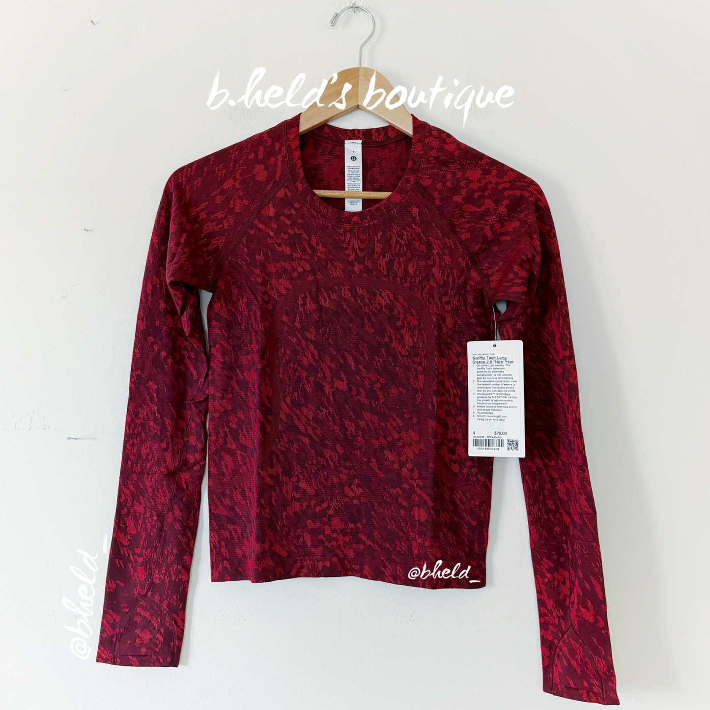 lululemon Lunar New Year Swiftly Tech Long Sleeve Shirt 2.0 *Race Length in Surface Shift Cassis/Dark Red, Size 4