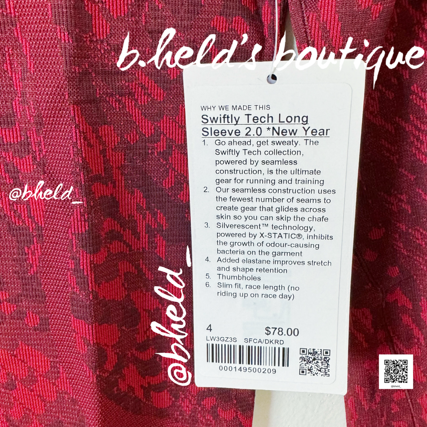 lululemon Lunar New Year Swiftly Tech Long Sleeve Shirt 2.0 *Race Length in Surface Shift Cassis/Dark Red, Size 4