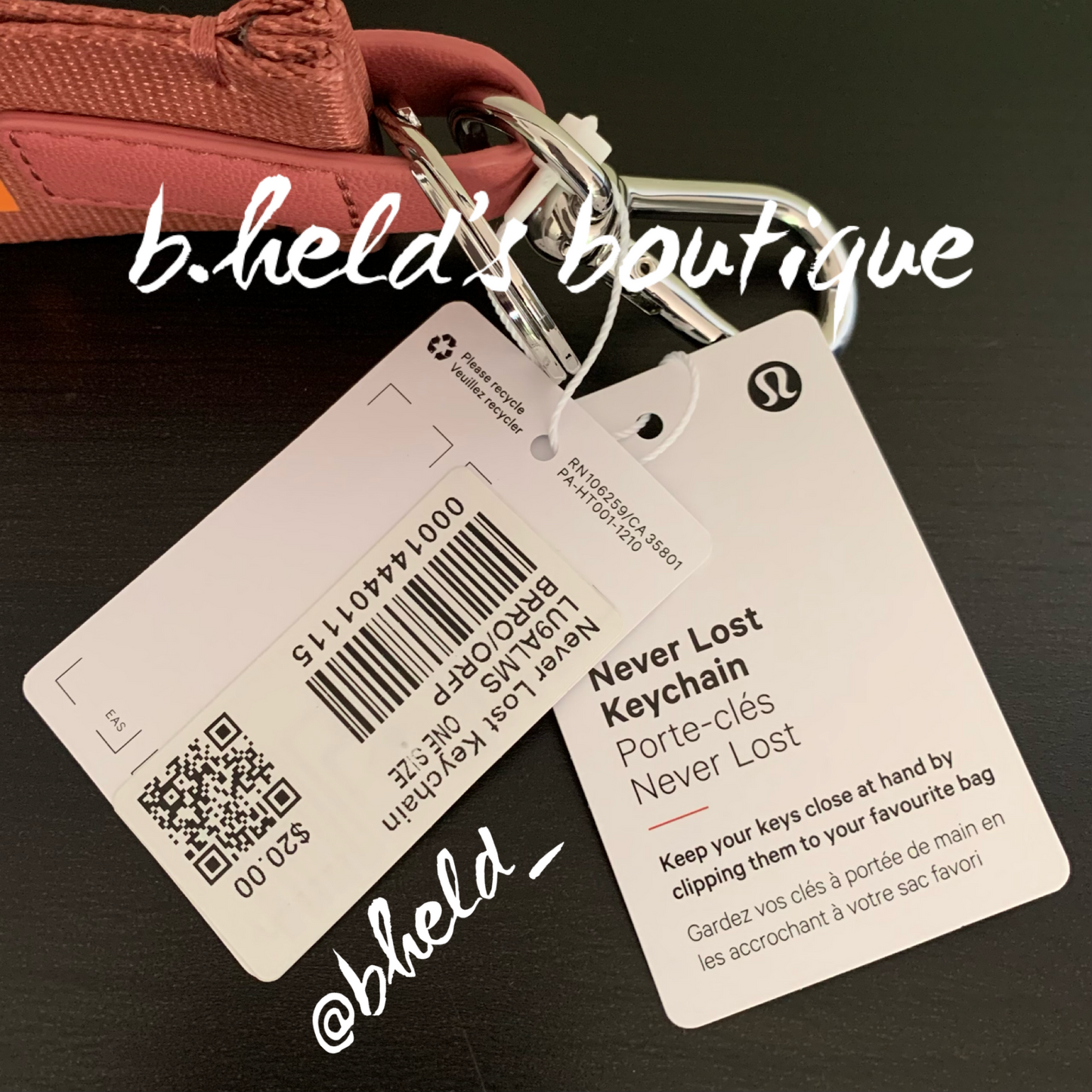 lululemon Never Lost Keychain (2022 Version) in Brier Rose/Orange Frappe, One Size