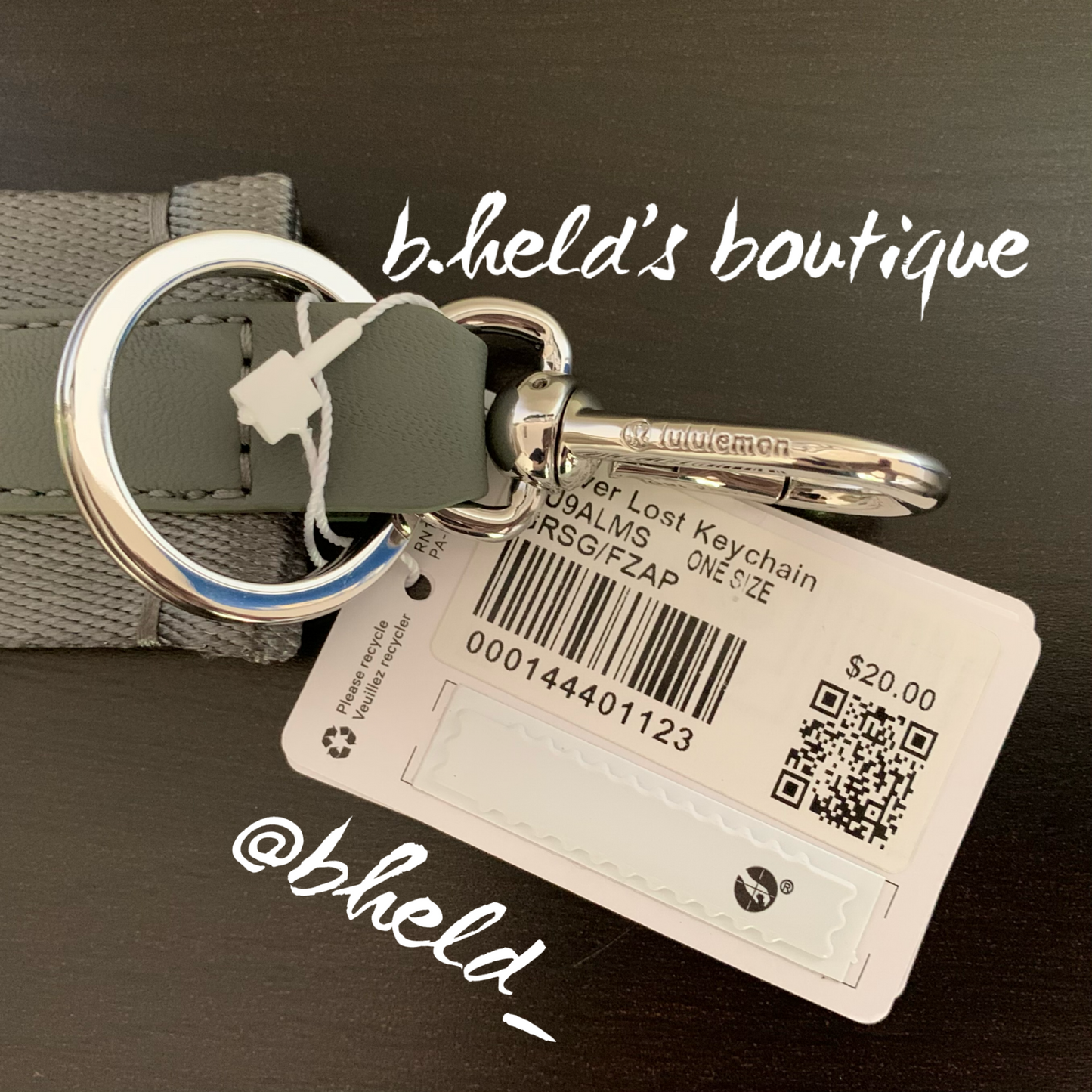 lululemon Never Lost Keychain (2022 Version) in Grey Sage/Faded Zap, One Size