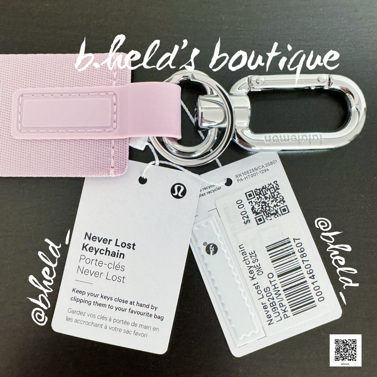 lululemon Never Lost Keychain (2023 Style) in Pink Peony/White Opal, One Size