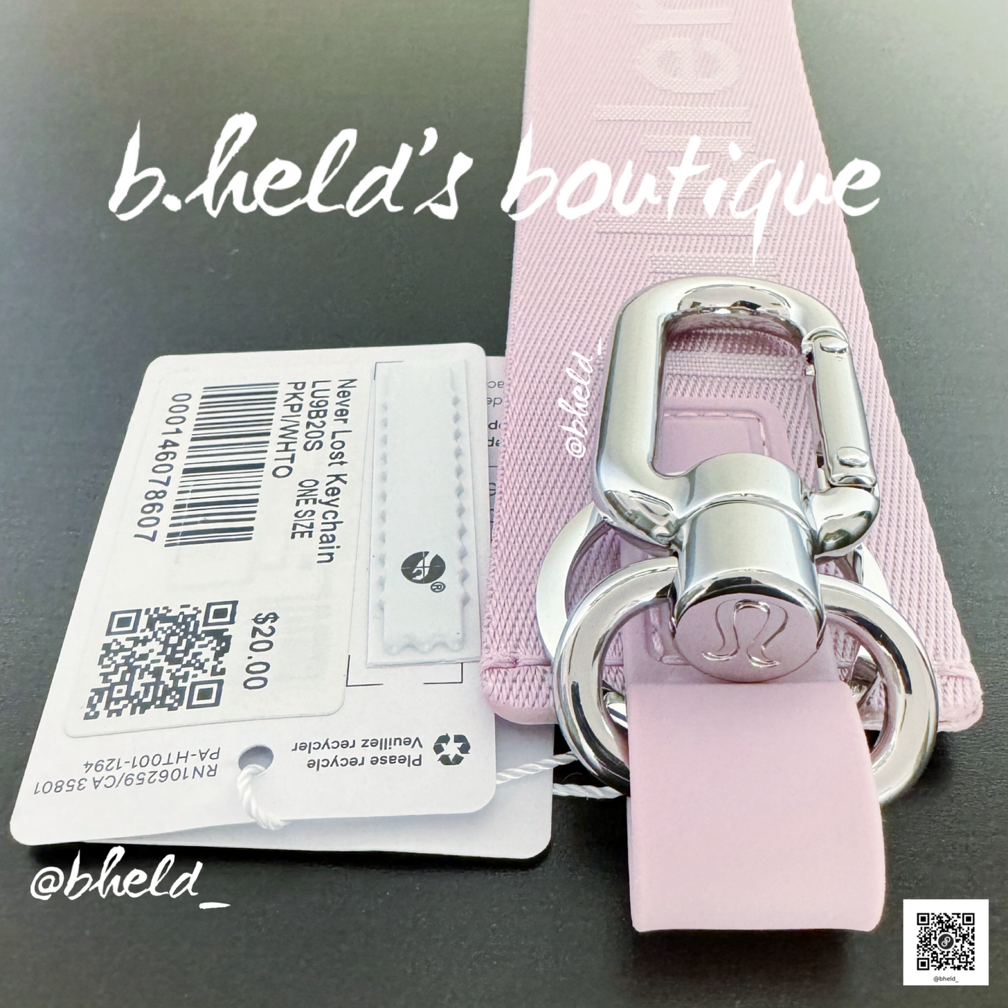 lululemon Never Lost Keychain (2023 Style) in Pink Peony/White Opal, One Size