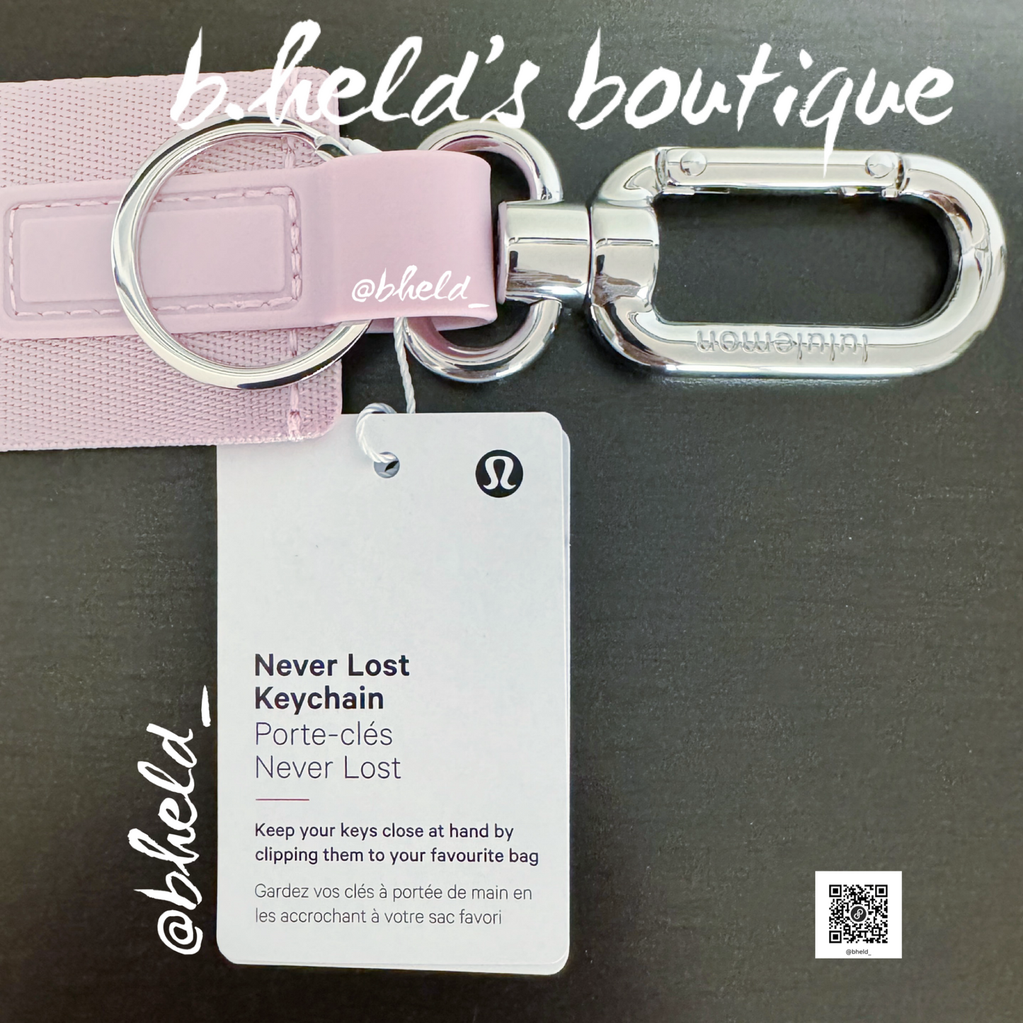 lululemon Never Lost Keychain (2023 Style) in Pink Peony/White Opal, One Size