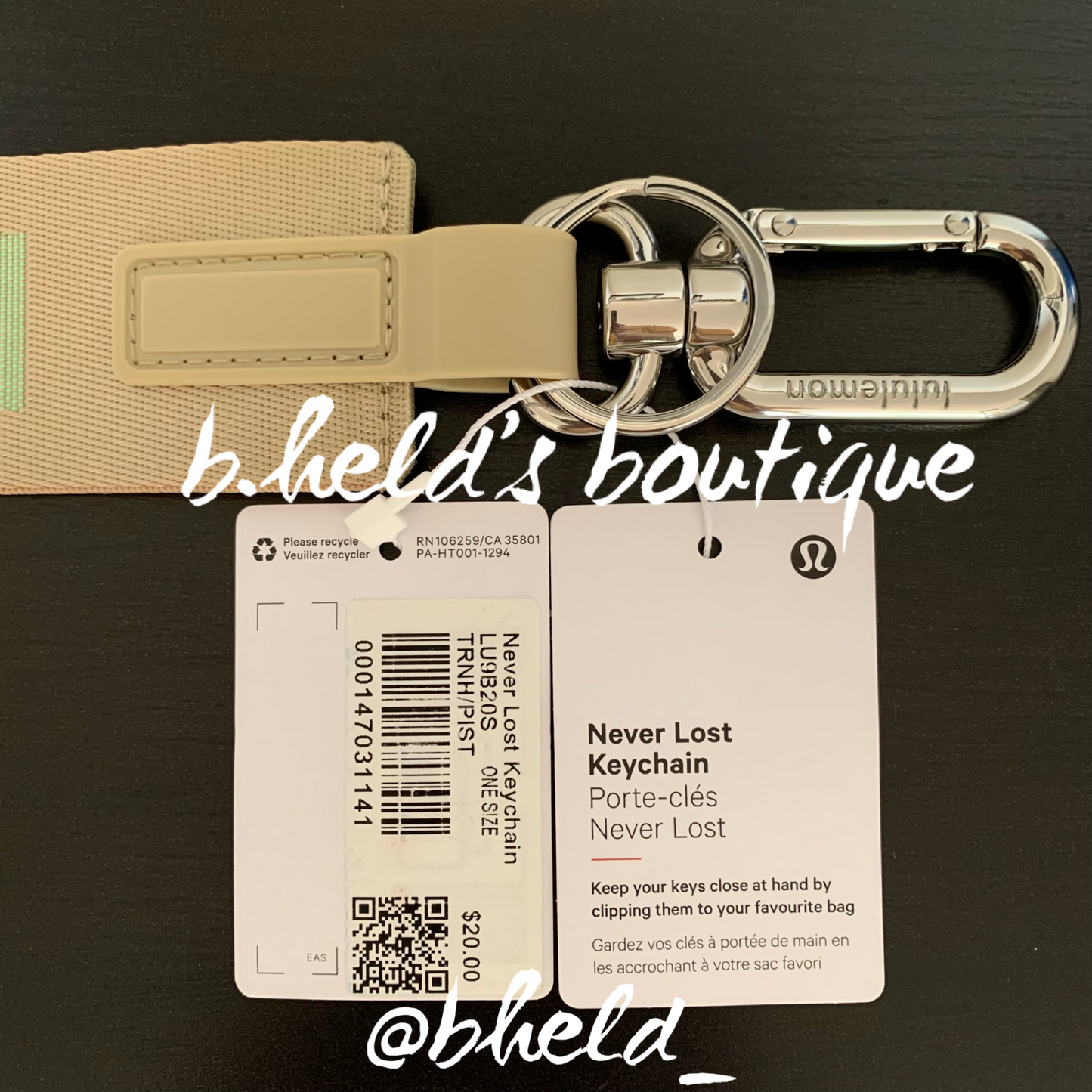 lululemon Never Lost Keychain (2023 Style) in Trench/Pistachio, One Size
