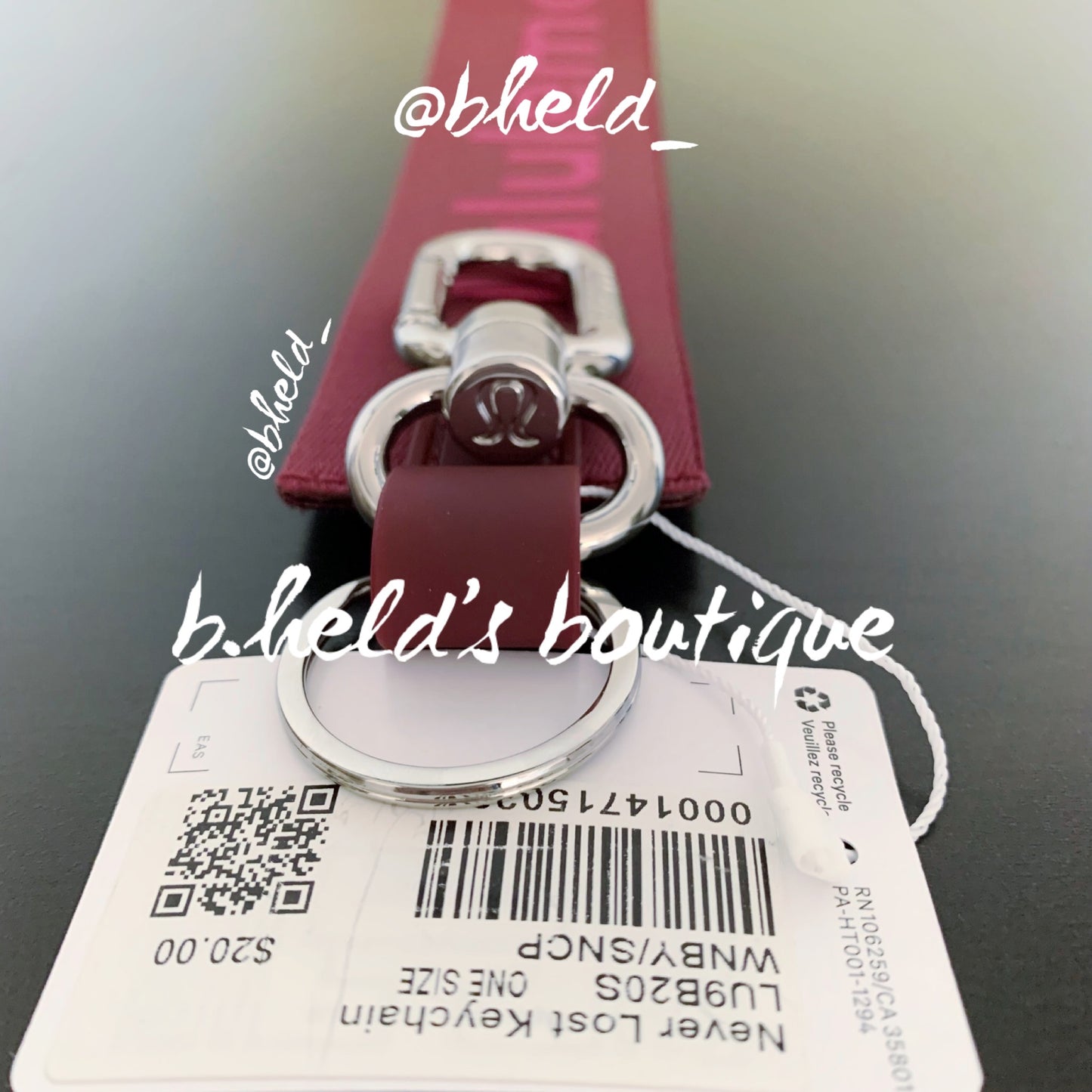 lululemon Never Lost Keychain (2023 Style) in Wine Berry/Sonic Pink, One Size