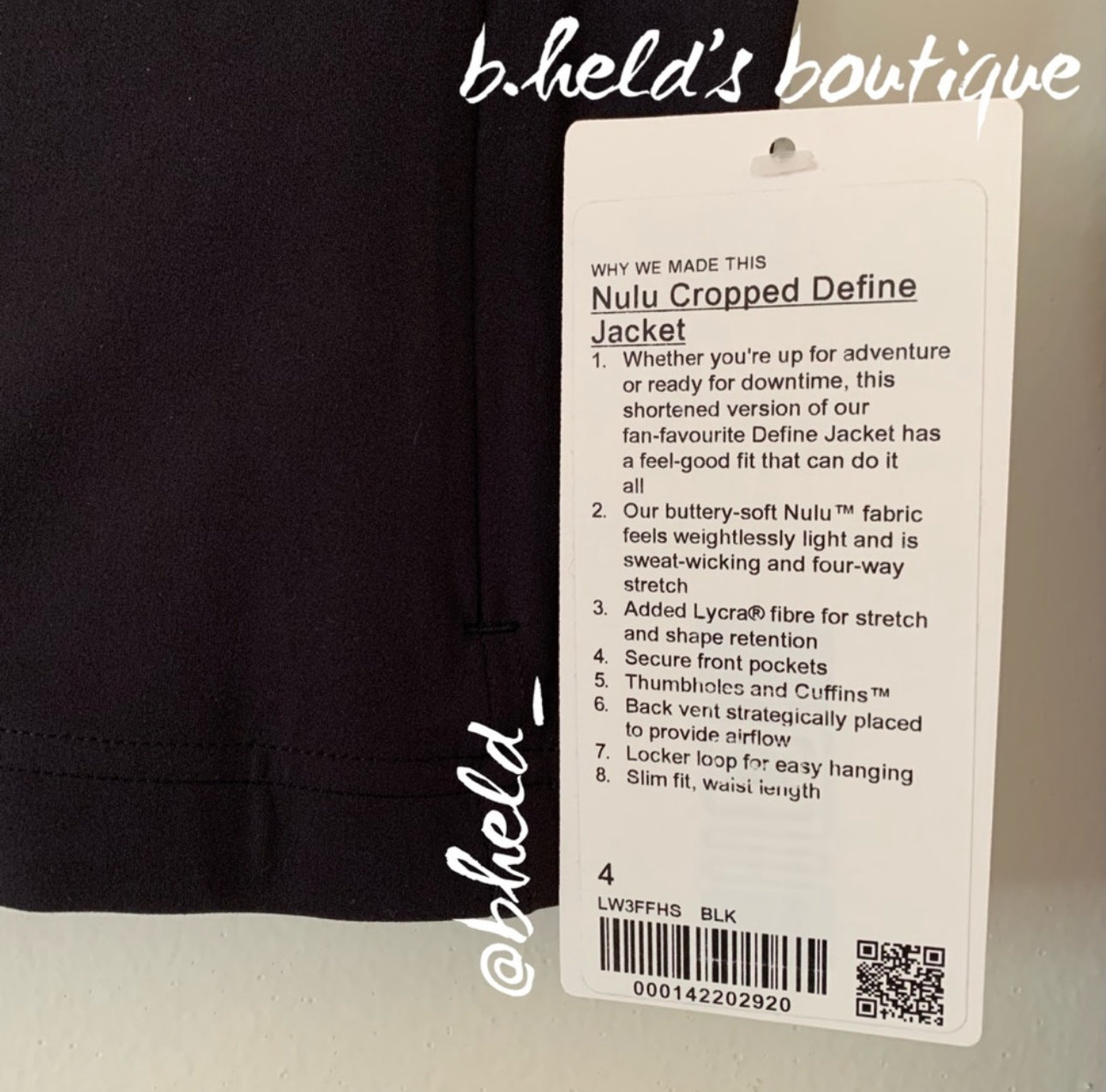 lululemon Nulu Cropped Define Jacket in Black, Size 4
