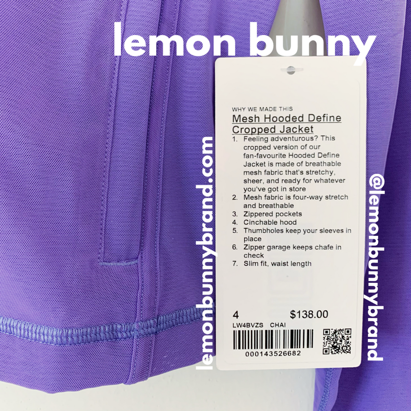 lululemon Nulu and Mesh Hooded Cropped Define Jacket in Charged Indigo, Size 4
