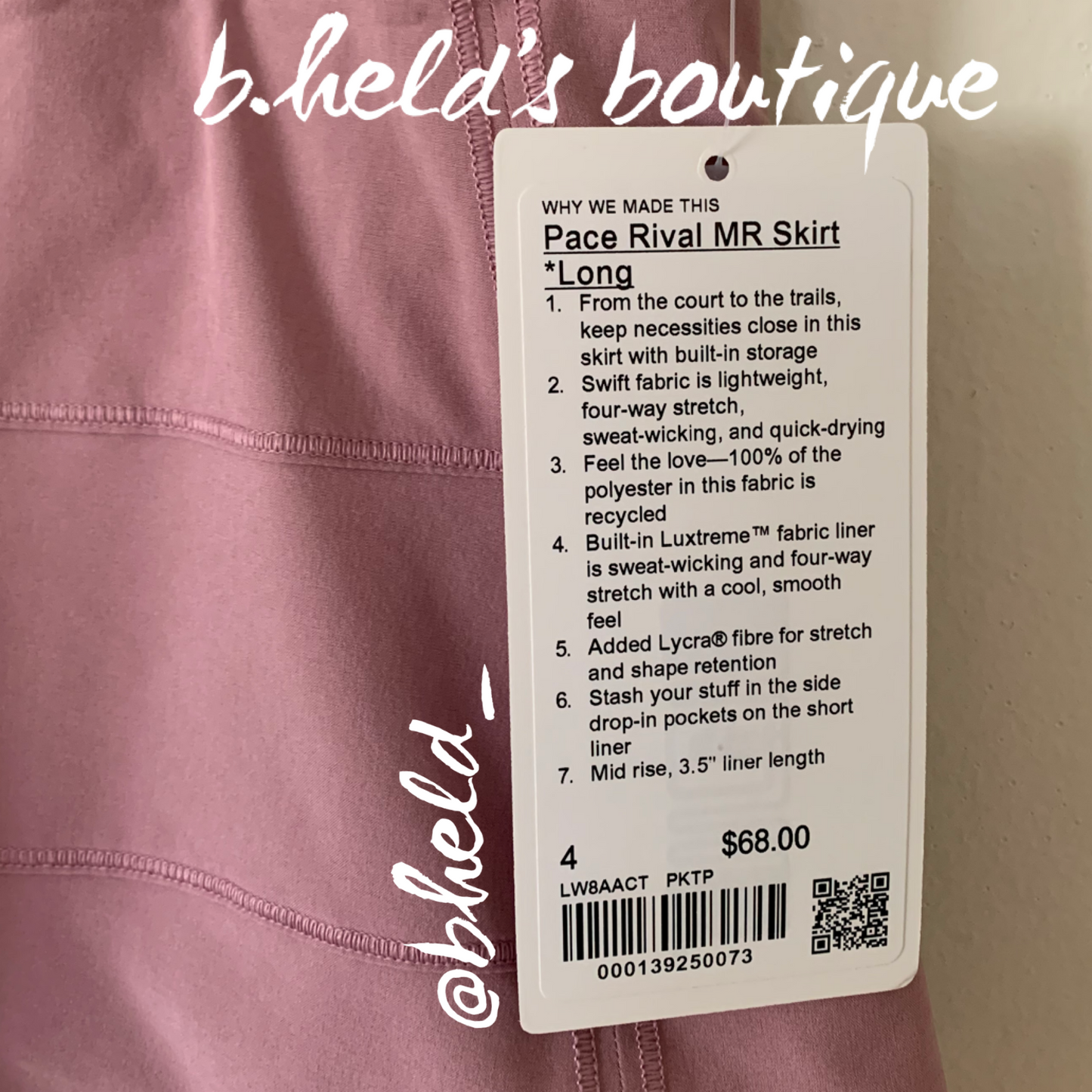 lululemon Pace Rival Mid-Rise Skirt *Long in Pink Taupe, Size 4