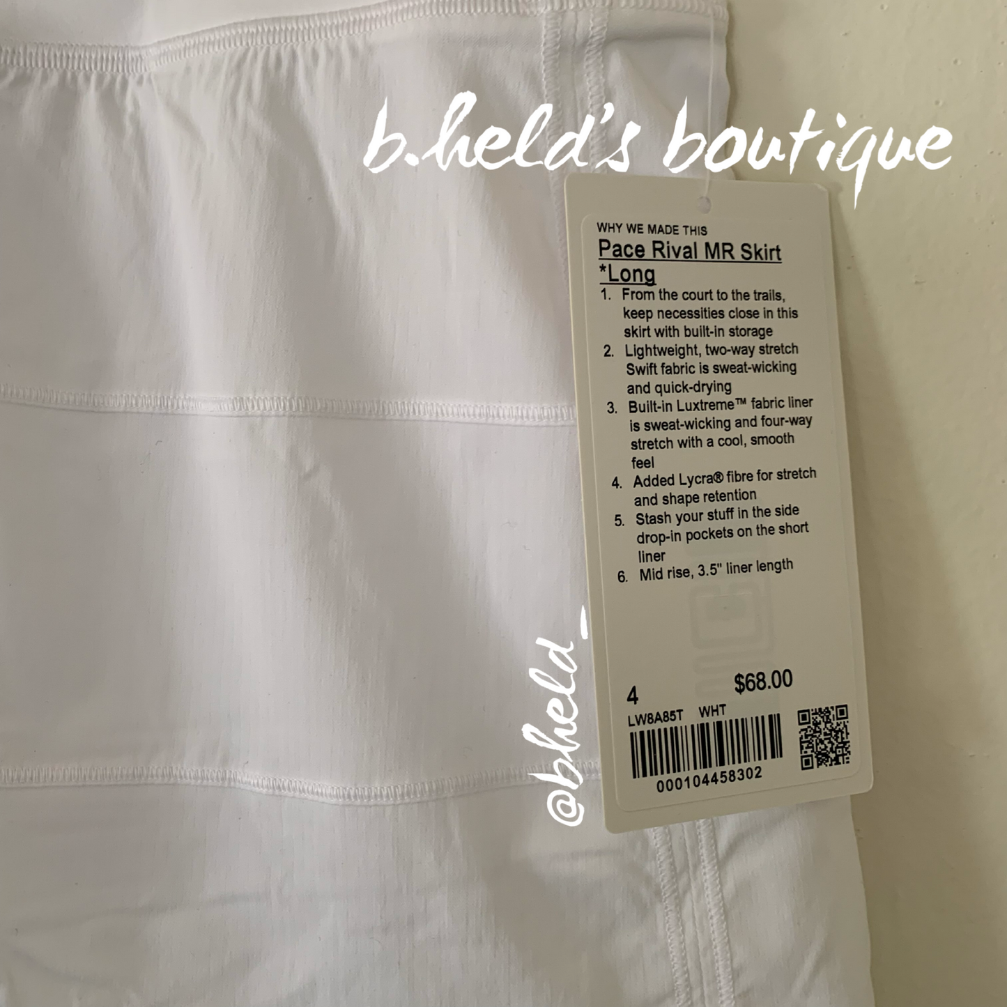 lululemon Pace Rival Mid-Rise Skirt *Long in White, Size 4