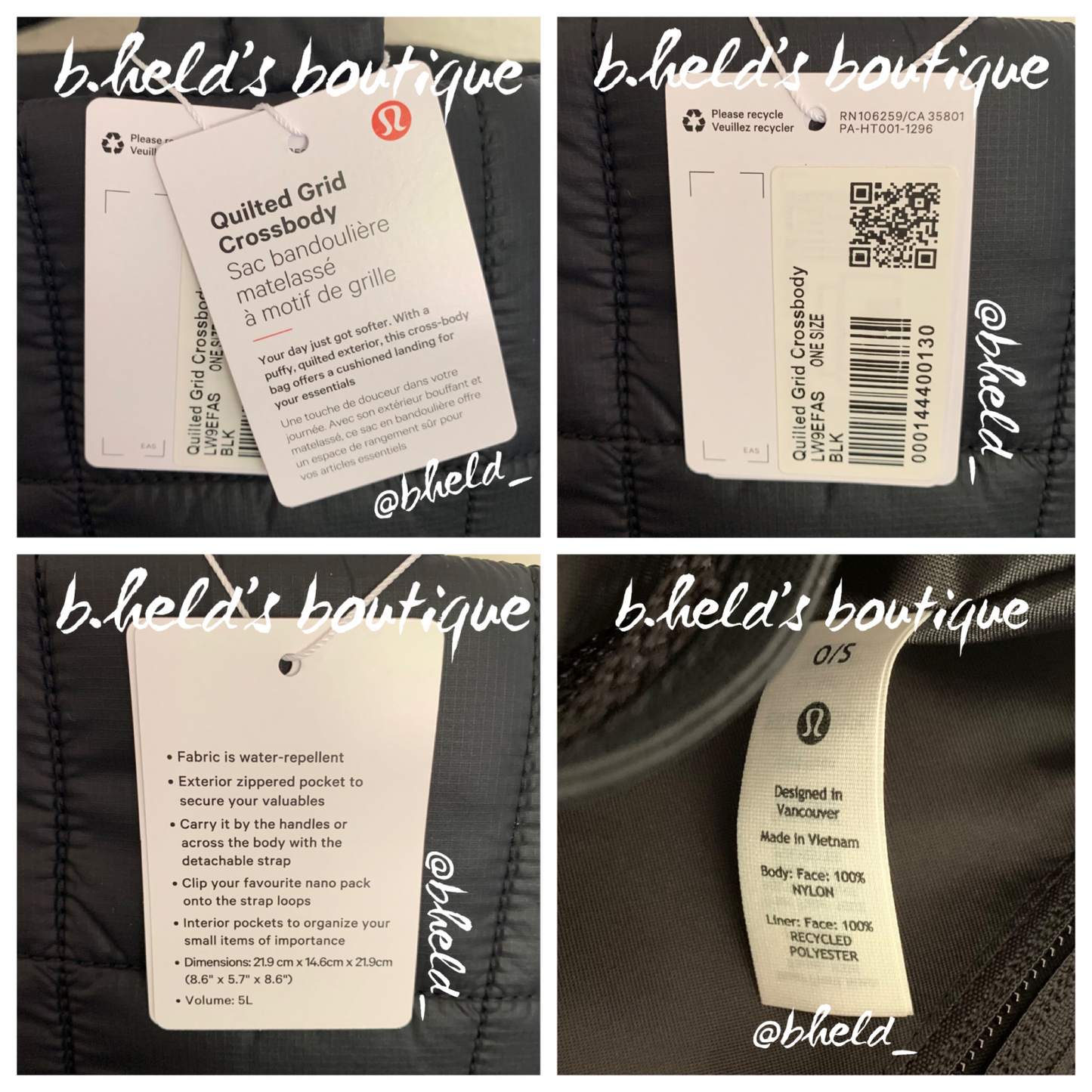 lululemon Quilted Grid Crossbody Bag in Black, One Size