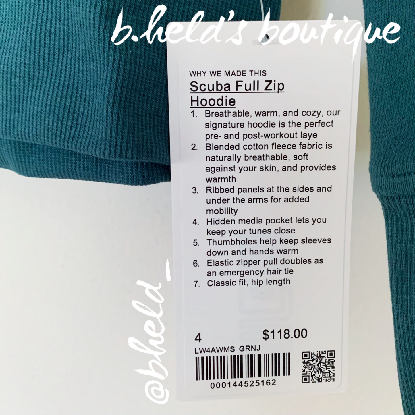 lululemon Scuba Full-Zip Hoodie in Green Jasper, Size 4