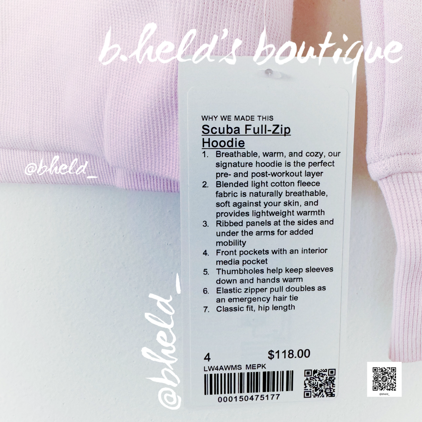 lululemon Scuba Full-Zip Hoodie in Meadowsweet Pink, Size 4
