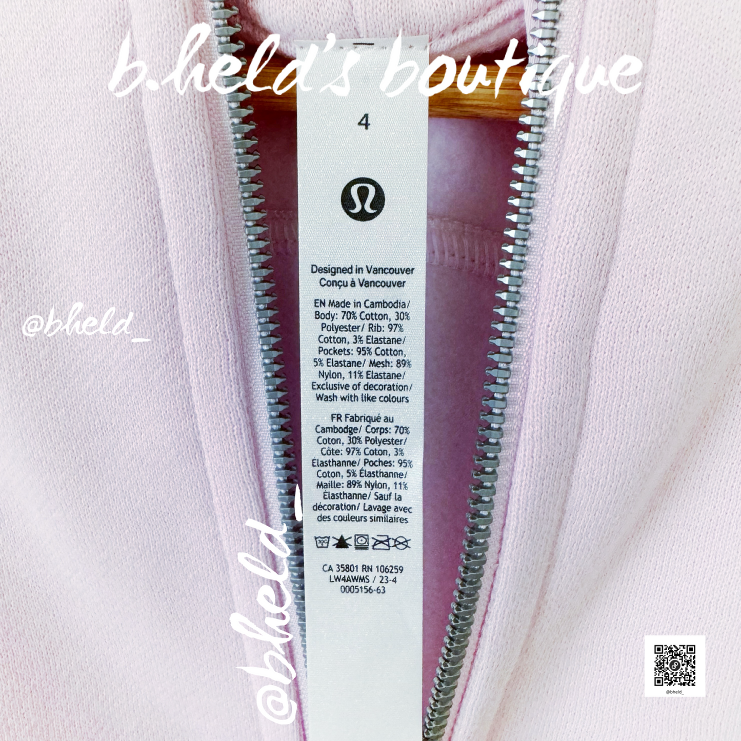 lululemon Scuba Full-Zip Hoodie in Meadowsweet Pink, Size 4
