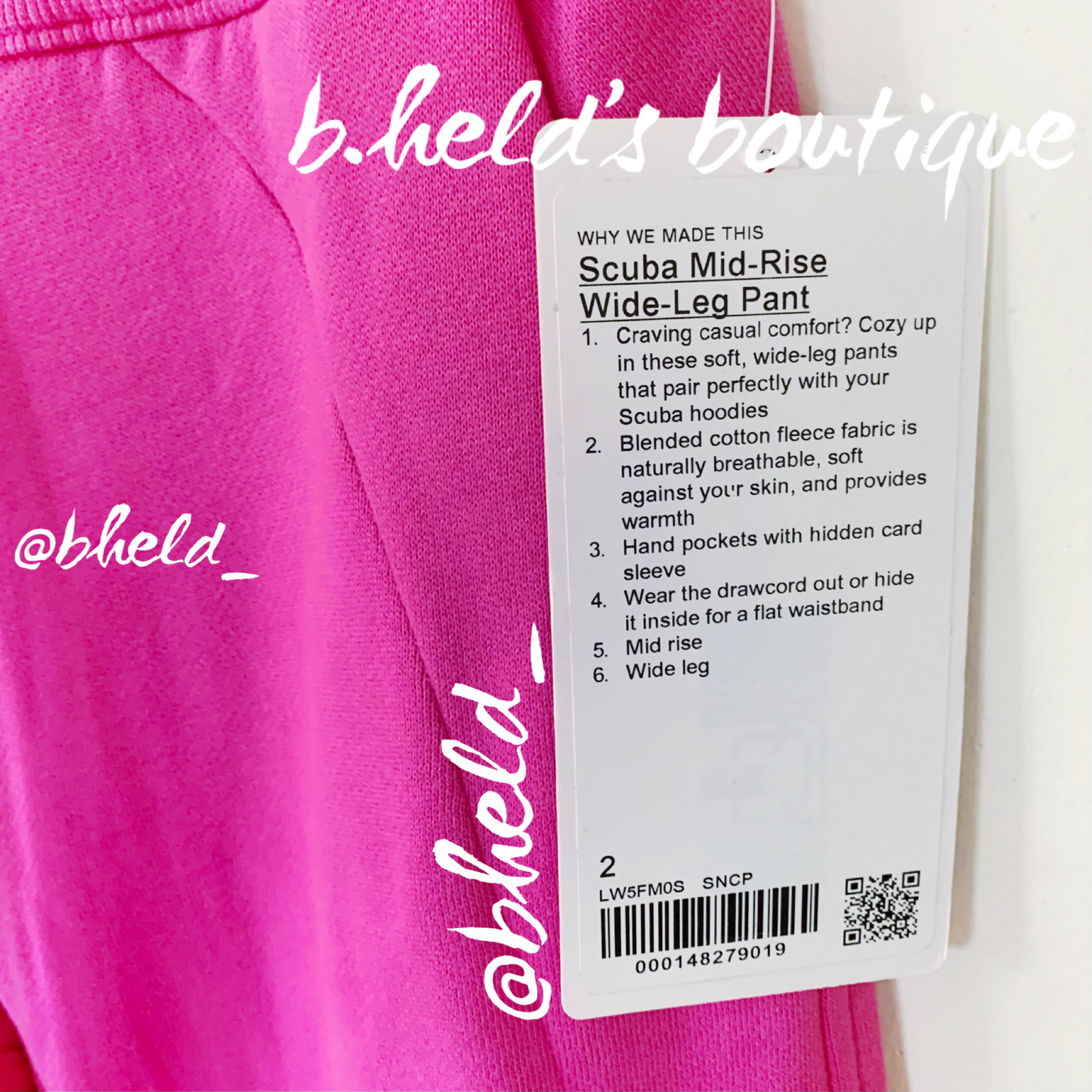lululemon Scuba Mid-Rise Wide-Leg Pant *Full Length in Sonic Pink, Size 2