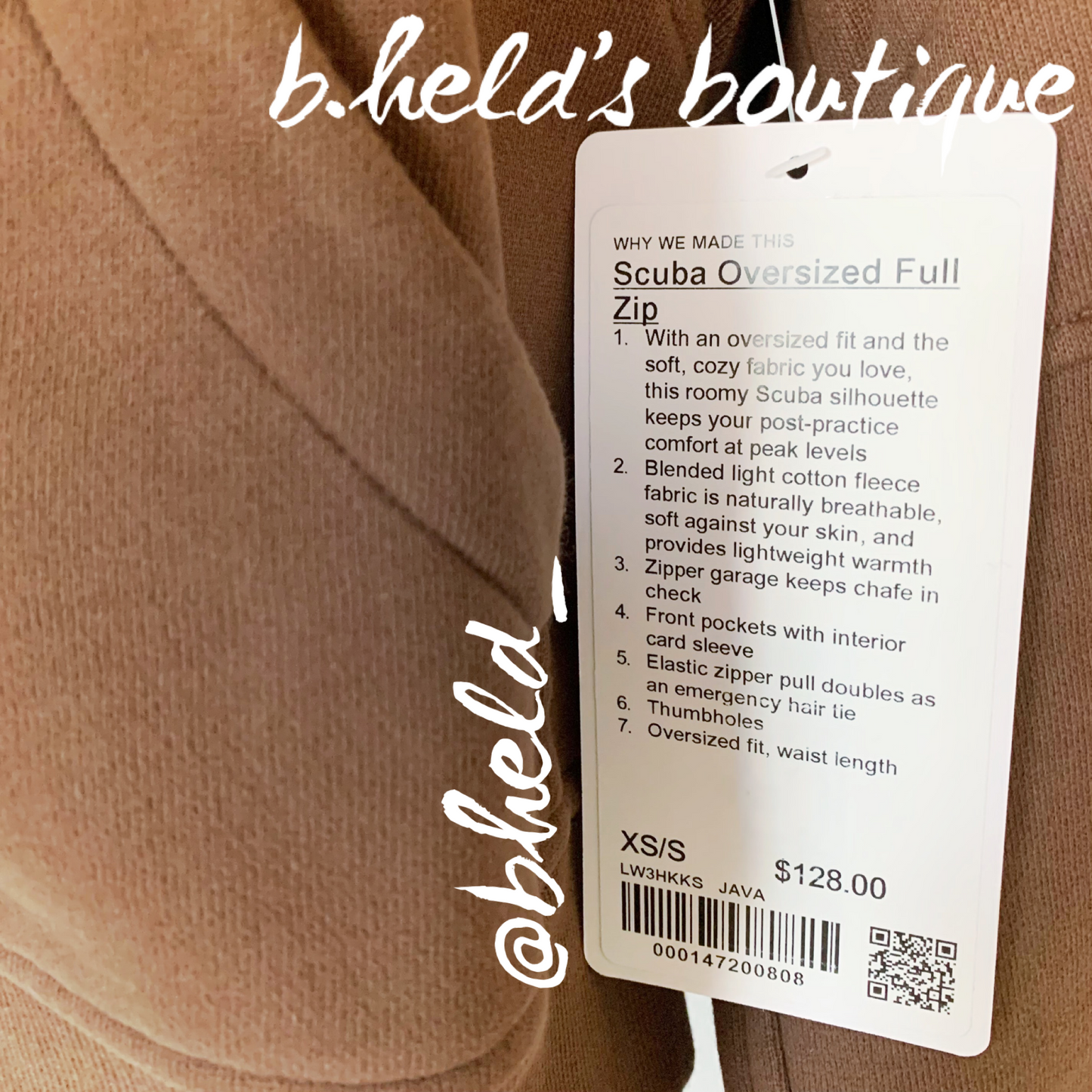lululemon Scuba Oversized Full-Zip Hoodie in Java, Size XS/S