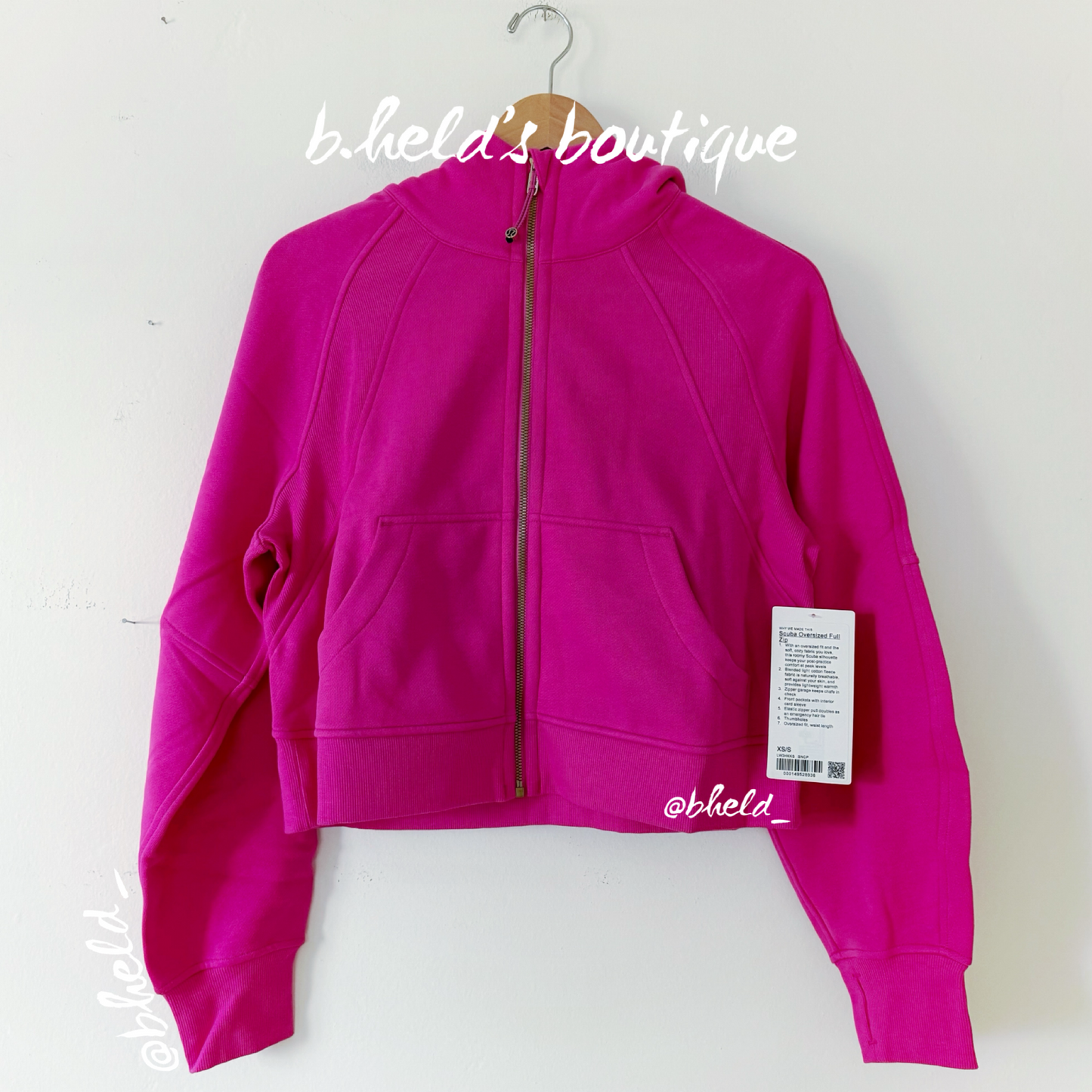 lululemon Scuba Oversized Full-Zip Hoodie *Gold Zip in Sonic Pink, Size XS/S
