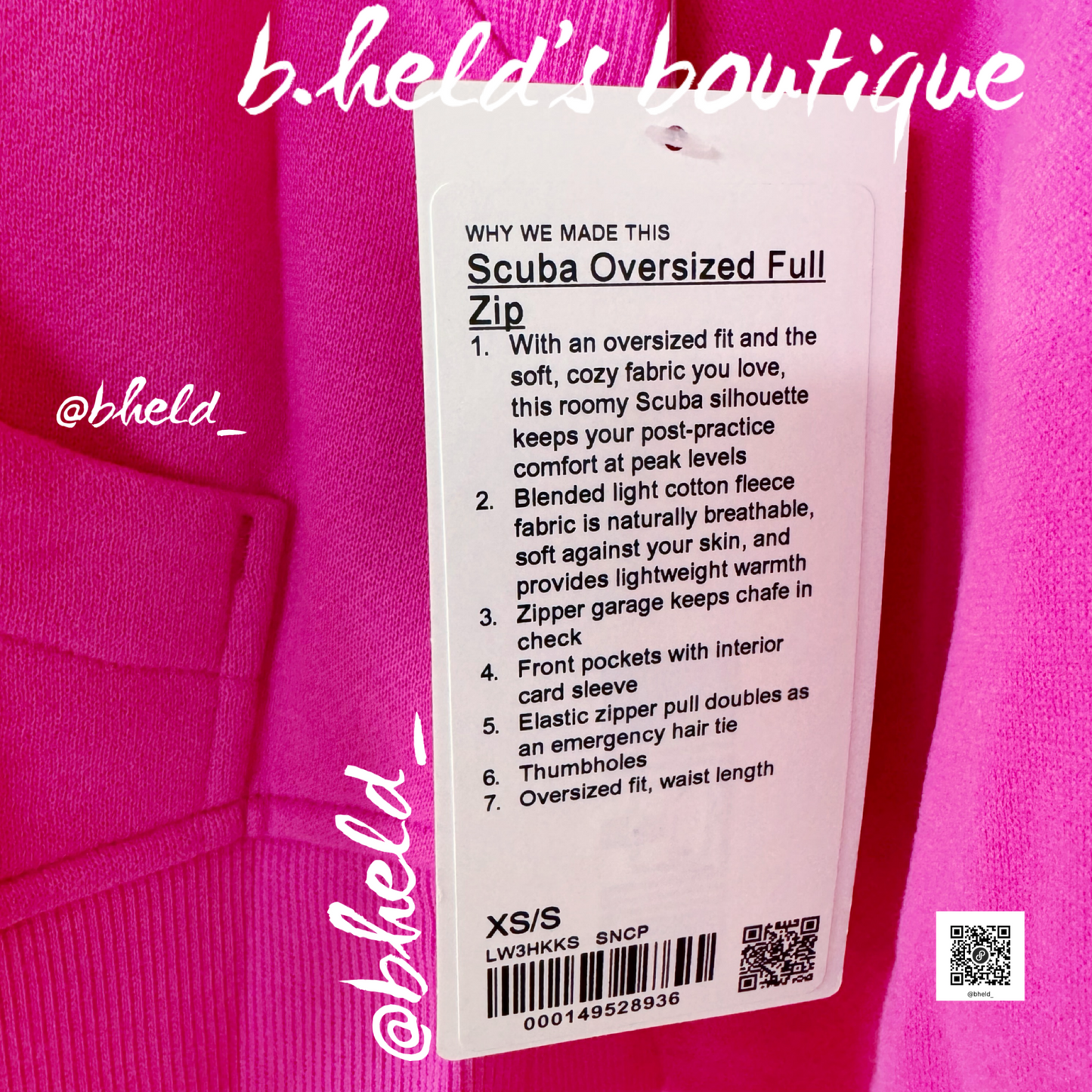 lululemon Scuba Oversized Full-Zip Hoodie *Gold Zip in Sonic Pink, Size XS/S