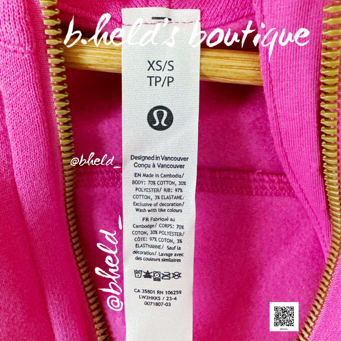 lululemon Scuba Oversized Full-Zip Hoodie *Gold Zip in Sonic Pink, Size XS/S