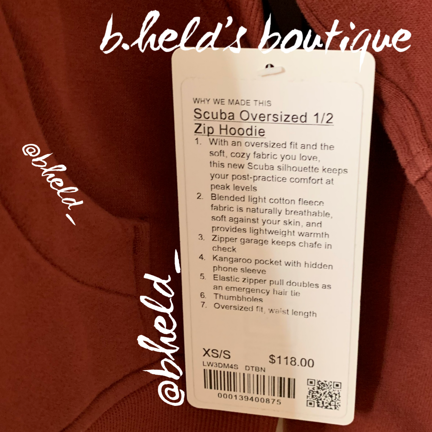 lululemon Scuba Oversized Half-Zip Hoodie in Date Brown, Size XS/S