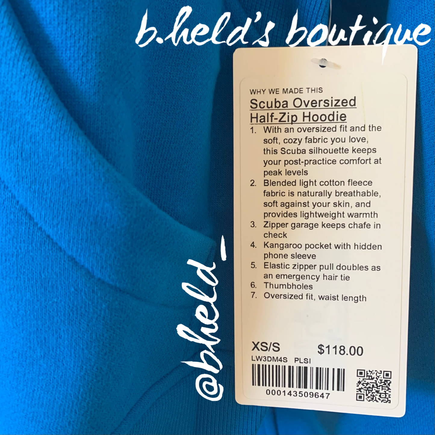 lululemon Scuba Oversized Half-Zip Hoodie in Poolside, Size XS/S