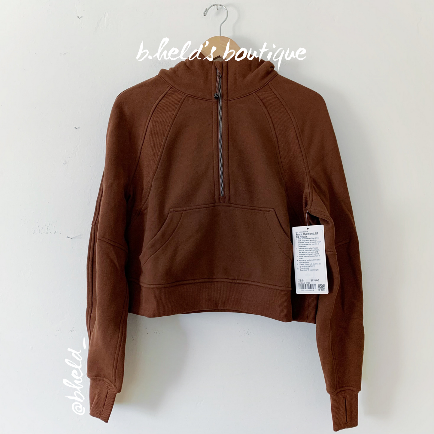 lululemon Scuba Oversized Half-Zip Hoodie in Roasted Brown, Size XS/S