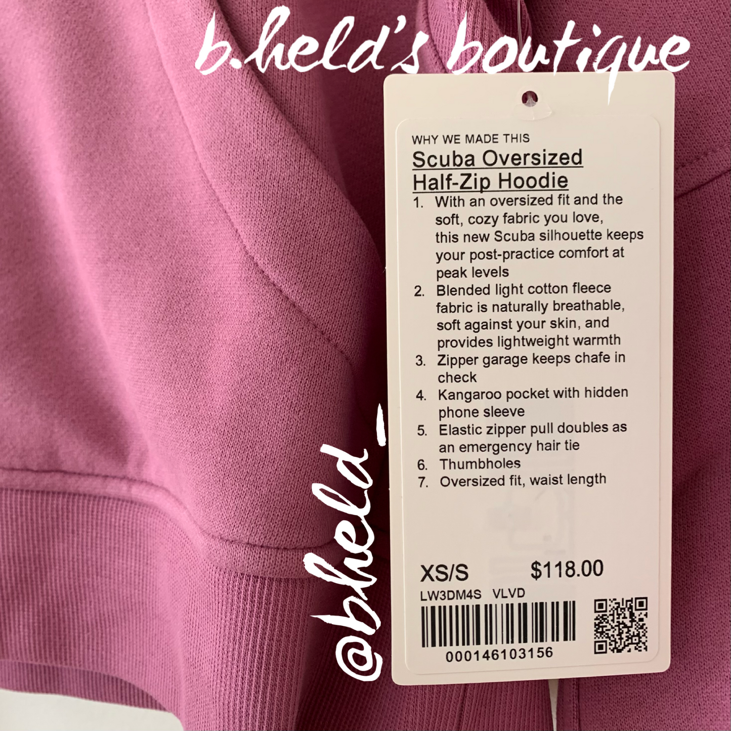 lululemon Scuba Oversized Half-Zip Hoodie in Velvet Dust, Size XS/S