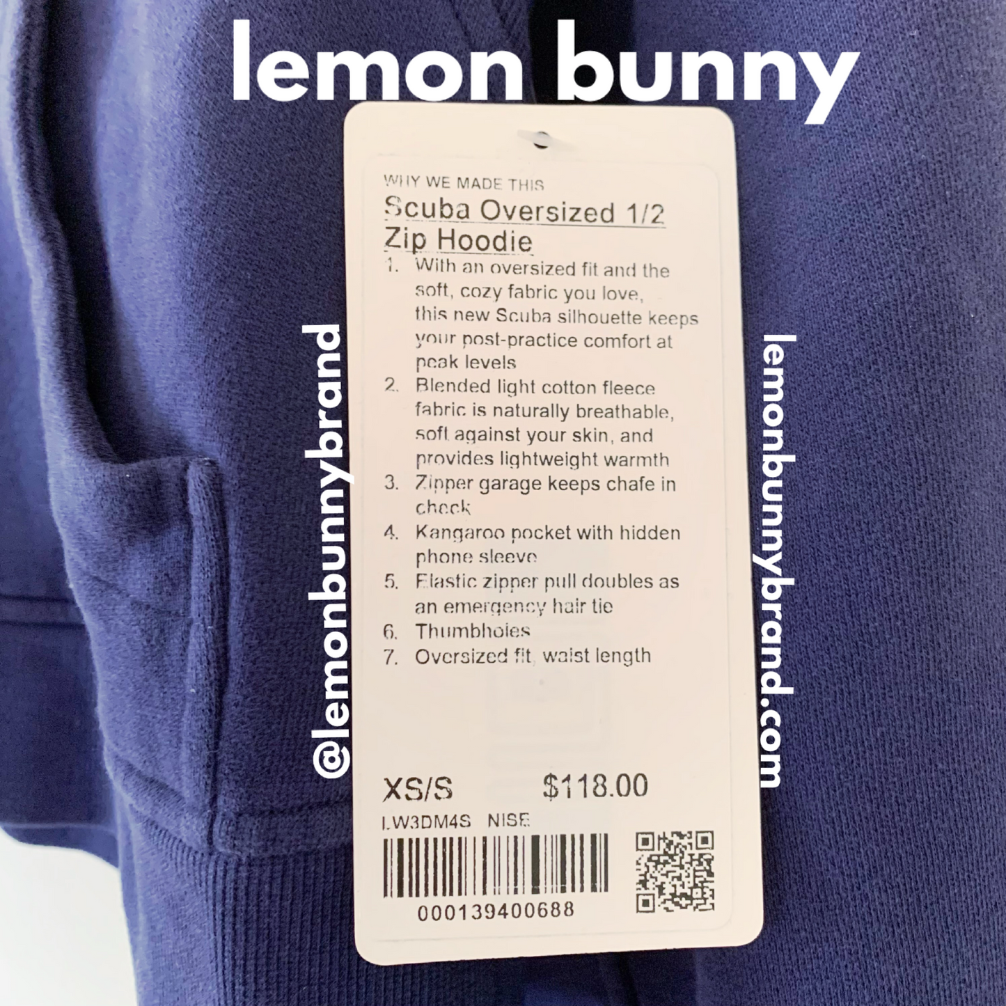 lululemon Scuba Oversized Half-Zip Hoodie in Night Sea, Size XS/S
