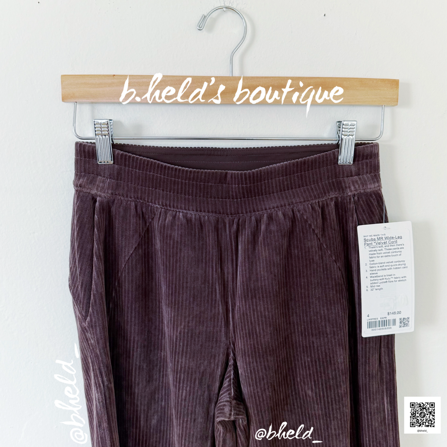 lululemon Scuba Mid-Rise Wide-Leg Pant *Velvet Cord in Espresso, Size 4