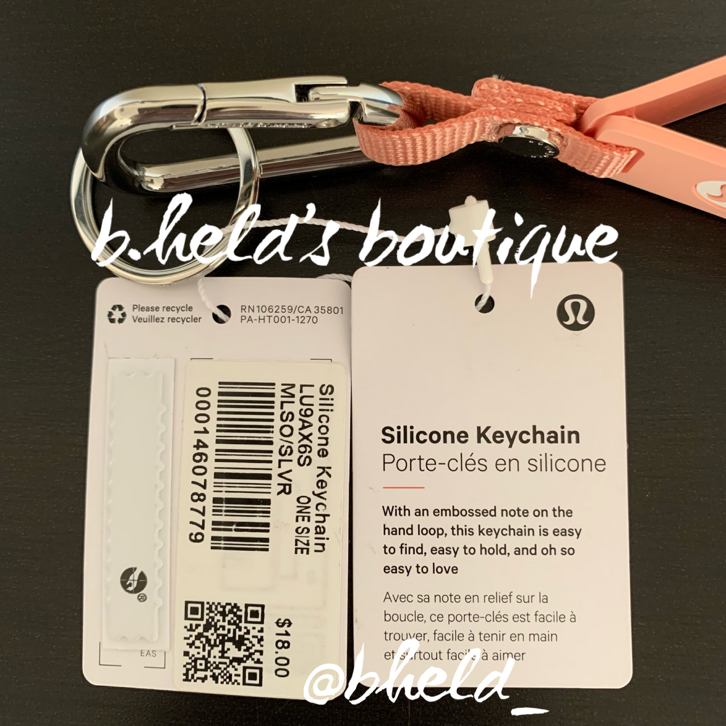 lululemon Silicone Keychain in Melon Sorbet/Silver, One Size
