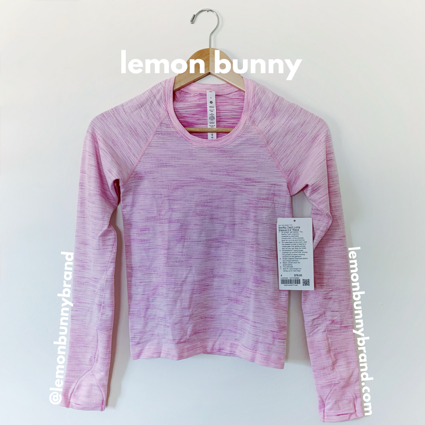 lululemon Swiftly Tech Long Sleeve Shirt 2.0 *Race Length in Chroma Check Strawberry Milkshake/Strawberry Milkshake Multi, Size 4
