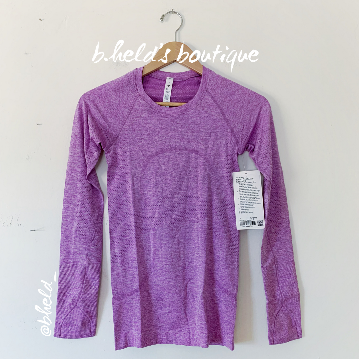 lululemon Swiftly Tech Long Sleeve Shirt 2.0 in Moonlit Magenta/White, Size 2