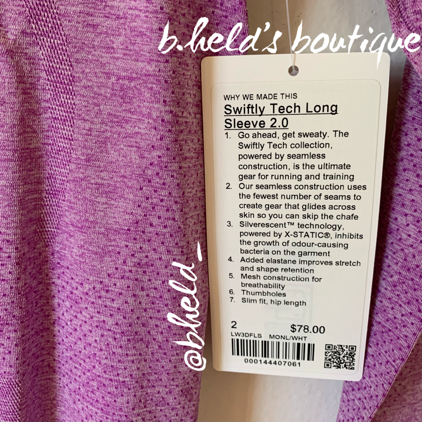 lululemon Swiftly Tech Long Sleeve Shirt 2.0 in Moonlit Magenta/White, Size 2