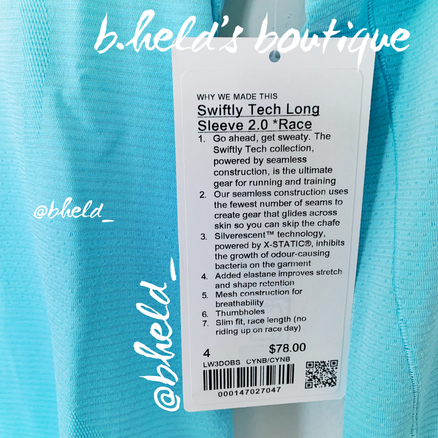 lululemon Swiftly Tech Long Sleeve Shirt 2.0 *Race Length in Cyan Blue/Cyan Blue, Size 4