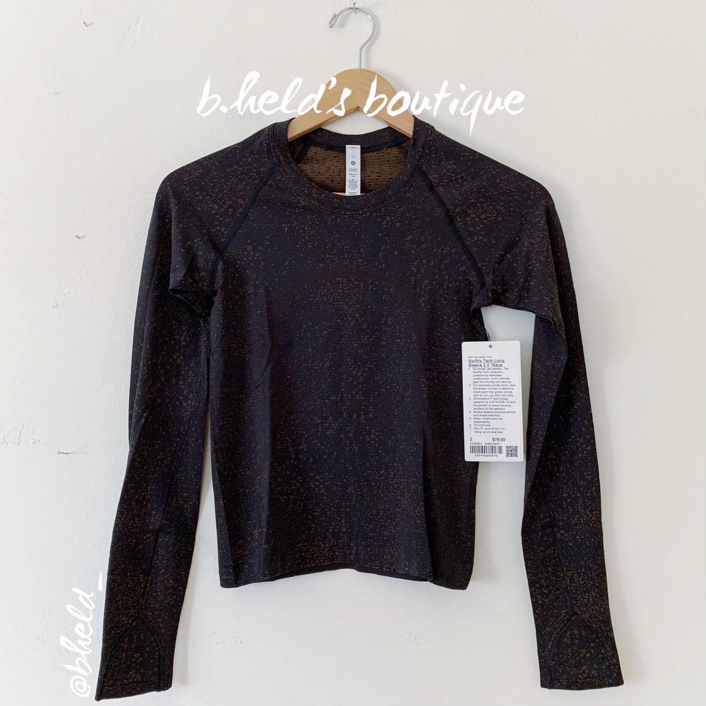 lululemon Swiftly Tech Long Sleeve Shirt 2.0 *Race Length in Distorted Noise Black/Deep Artifact, Size 2