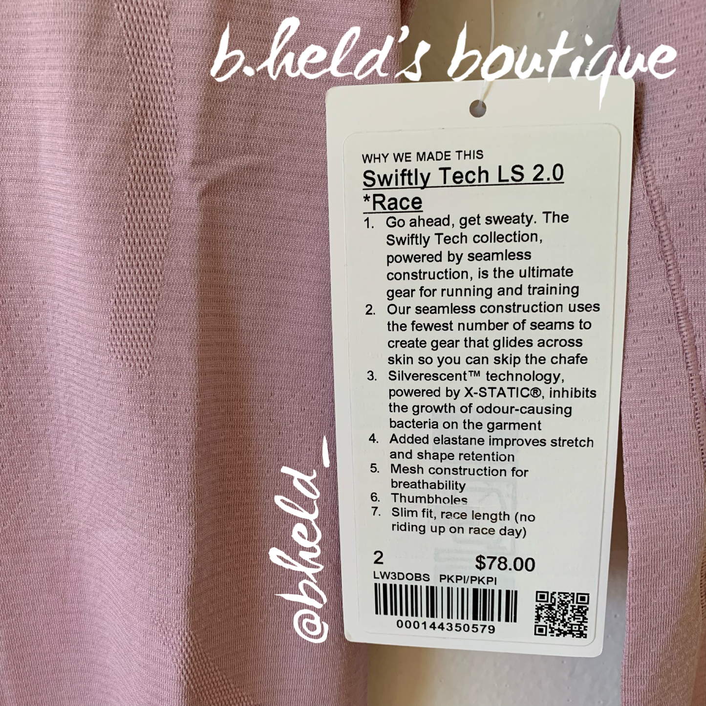lululemon Swiftly Tech Long Sleeve Shirt 2.0 *Race Length in Pink Peony/Pink Peony, Size 2