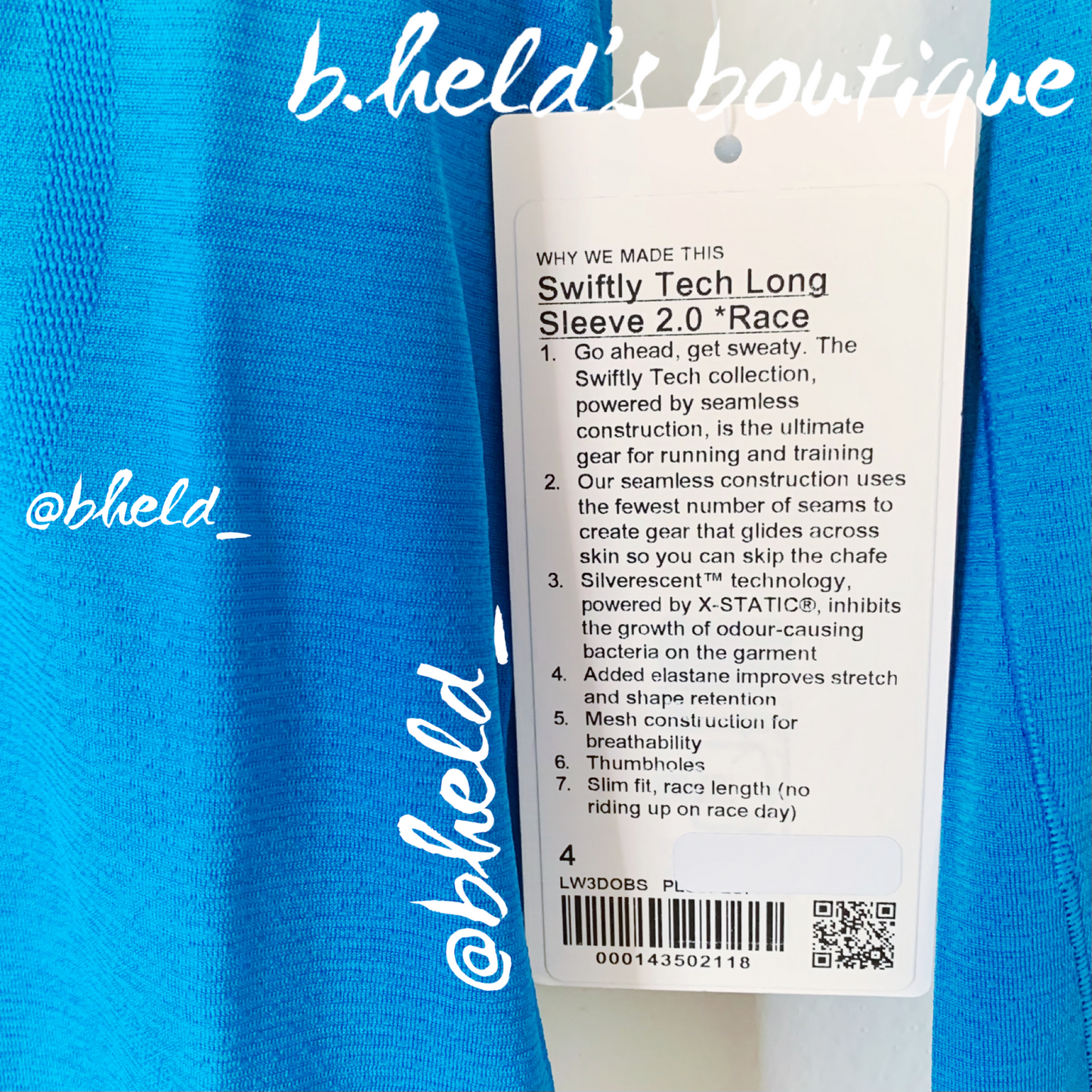 lululemon Swiftly Tech Long Sleeve Shirt 2.0 *Race Length in Poolside/Poolside, Size 4