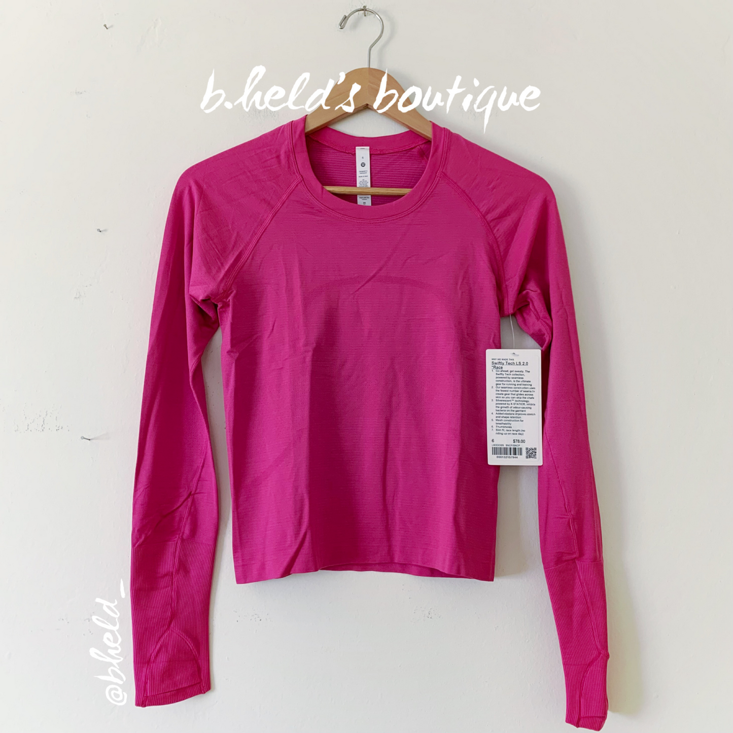 lululemon Swiftly Tech Long Sleeve Shirt 2.0 *Race Length in Sonic Pink/Sonic Pink, Size 6