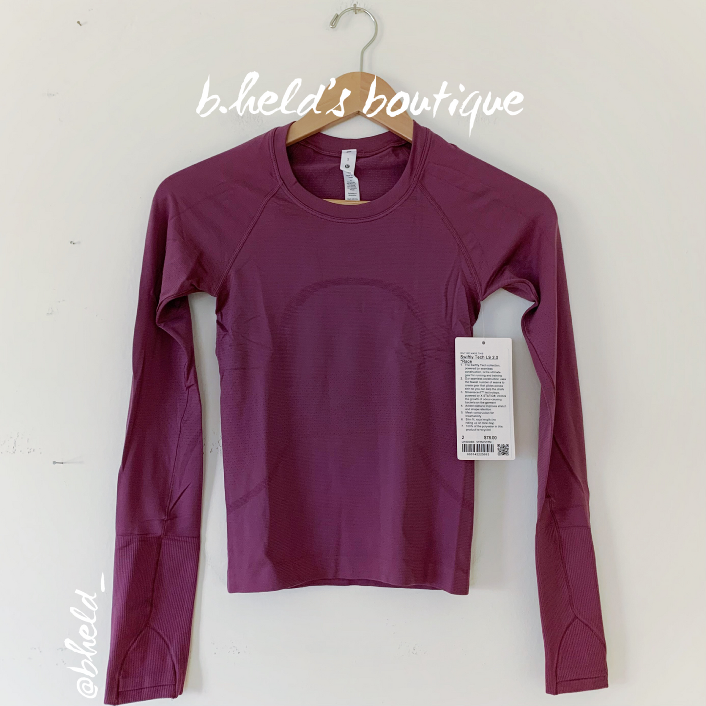 lululemon Swiftly Tech Long Sleeve Shirt 2.0 *Race Length in Vintage Plum/Vintage Plum, Size 2