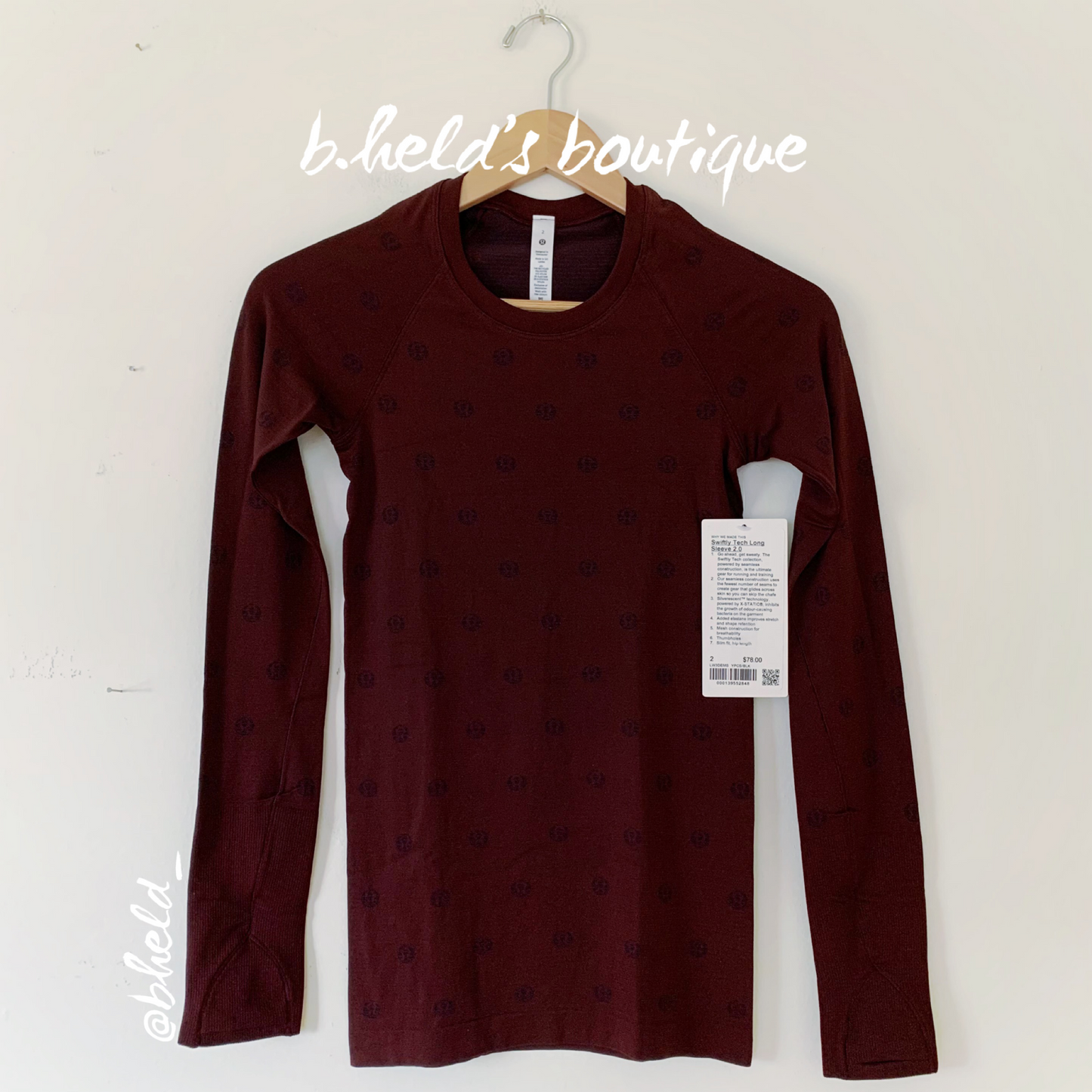 lululemon Swiftly Tech Long Sleeve Shirt 2.0 in Yogo Pop Cassis/Black, Size 2